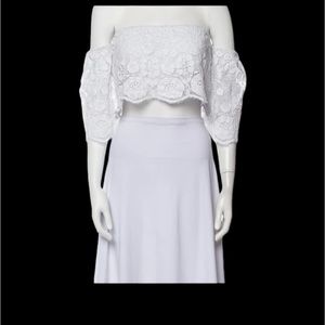 Miguelina crop top lace off-the-shoulder neckline with Long sleeves. Sizes